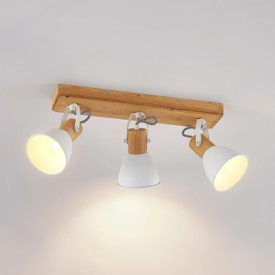 Afbeelding van Lindby buitenspot 3lichts metaal, dennenhout H: 24 cm E14 licht hout, wit