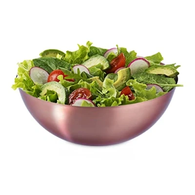 Afbeelding van Relaxdays saladeschaal slakom ovaal keukenschaal rvs mengkom koper L