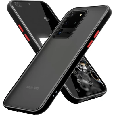 Afbeelding van Cadorabo Hoesje geschikt voor Samsung Galaxy S20 ULTRA in Mat Zwart Rode Knopen Hybride beschermhoes met TPU siliconen Case Cover binnenkant en matte plastic achterkant