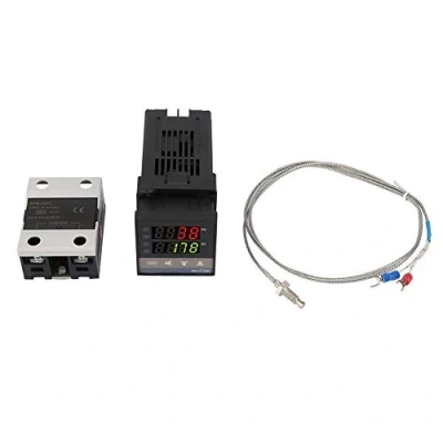 Afbeelding van Temperatuurregelaarset REX C100, 0 C 1300 digitaal alarm PID LED AC110V 240V controller thermostaat + 1M K thermokoppel /temperatuursensor halfgeleiderrelais