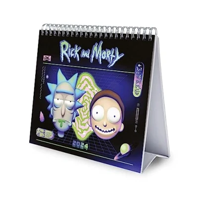 Afbeelding van Grupo Erik Rick et Morty bureaukalender 2024 20 x 18 cm, maandkalender in het Frans met harde standaard, officieel gelicentieerd product, FSC gecertificeerd