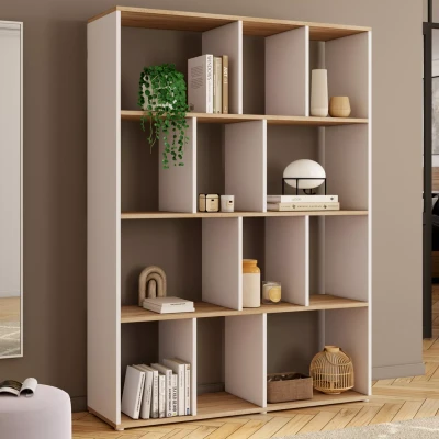 Image de Etagère bibliothèque JENA 4 niveaux blanc et effet bois H.143 cm