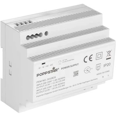 Afbeelding van Poppstar 12 V transformator DIN rail output DC 11,3 A max. 135 W (ingang 100 240 AC 50/60 Hz) adapter