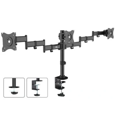 Image de Maclean MC 691 Kit de montage bras réglable pour 3 écrans LCD plastique, aluminium, acier noir Taille d&#039;écran : 13&quot; 27&quot; montrable sur bureau
