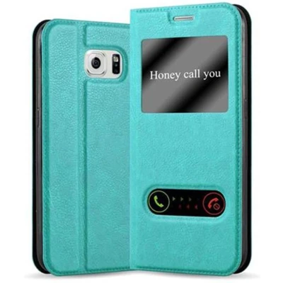Afbeelding van Cadorabo Hoesje geschikt voor Samsung Galaxy S6 in MUNT TURKOOIS Beschermhoes met magnetische sluiting, standfunctie en 2 kijkvensters Book Case Cover Etui