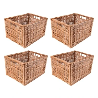 Afbeelding van Creative Home 4 x Rieten Mand Opbergdoos Natuurlijk met Handvatten 40 30 24 cm (+/ 2 cm) Handgemaakt Duurzaam Ideaal Voor Documenten, Kostbaarheden, Speelgoed, Gereedschap Kinderen