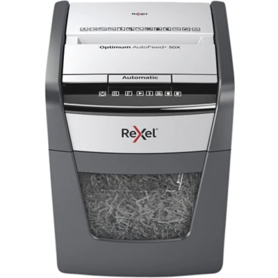 Afbeelding van Papiervernietiger Rexel Optimum Auto+ 50X P4 snippers 4x28mm