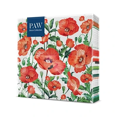 Afbeelding van PAW papieren servetten, 3 laags, 33 x cm, 20 stuks, ideaal voor open dagen, tuinfeesten, familiefeesten, feestjes met vrienden (Flanders Poppy)