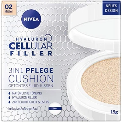 Afbeelding van Nivea Hyaluron CELLular Filler 3in1 Care Cushion Makeup SPF15 Lehce krycí make up v houbičce 15 g 02 Medium