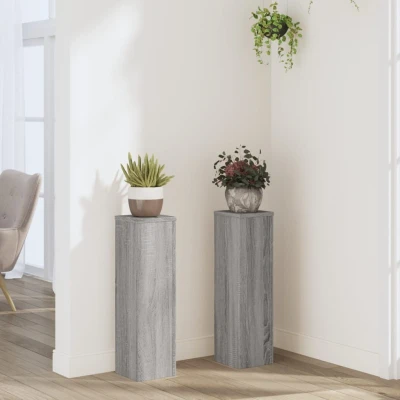 Afbeelding van Plantenstandaards 2 st 17x17x60 cm bewerkt hout grijs sonoma
