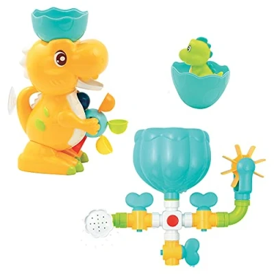 Image de LUDI Coffret de Bain Dino 1 Circuit d’Eau à Construire, Grand Dinosaure, Bébé Aspergeur Jouet pour Ventouser Modulable, Evolutif et Éducatif À Partir 18 Mois