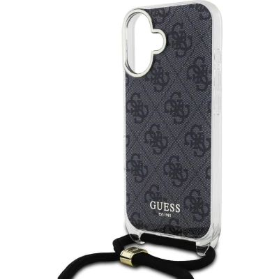 Afbeelding van GUESS, Backcover Geschikt voor Apple iPhone 16 met bedrukte schouderriem IML 4G, Zwart