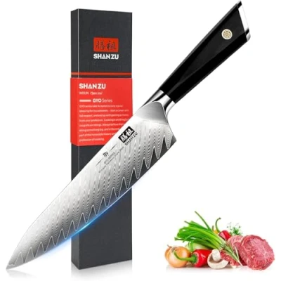 Afbeelding van SHAN ZU Japans AUS10 Damascus Koksmes 21 cm staal 67 lagen keperpatroon professioneel hoog carbon keukenmes met G10 handvat / geschenkdoos serie GYO
