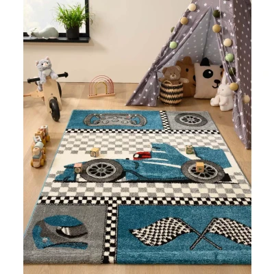 Afbeelding van Vloerkleed Kinderkamer Racing Adventures Blauw 160x230 Cm