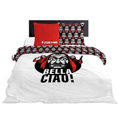 Image de Parure La Casa de Papel Bella Ciao, Edition Collector, Noir/Blanc, 220x240cm, 2 personnes, 100% Coton