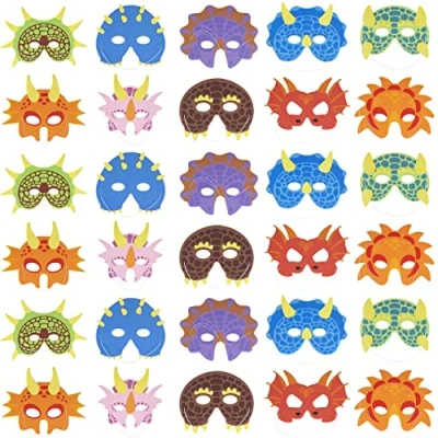 Afbeelding van THE TWIDDLERS 30 Dinosaurus Schuimrubber Maskers voor Jongens en Meisjes (10 Modellen) Dinos Thema Verjaardagen, Carnaval, Verrassingszakken, Gast Geschenken