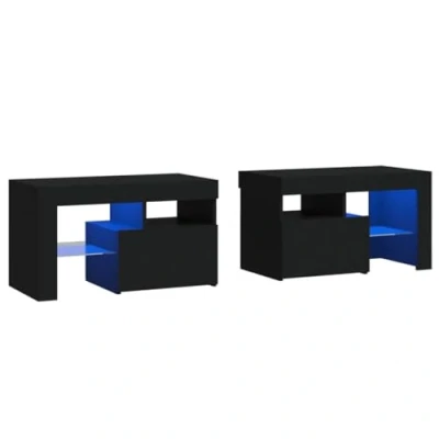Image de vidaXL Tables de chevet 2 pcs et lumières LED Noir 70x36,5x40 cm3152771
