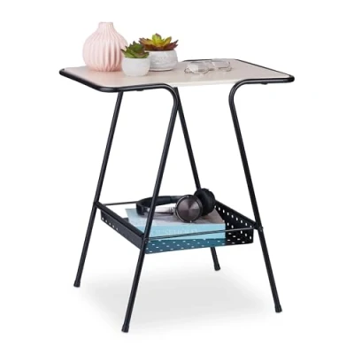 Afbeelding van Relaxdays bijzettafel met tijdschriftenhouder telefoontafel tafel opbergruimte zwart
