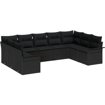 Afbeelding van vidaXL 9 delige ligbed set met kussens zwart poly rattan