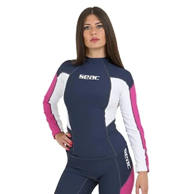 Afbeelding van Seac RAA Long Evo rashguard met lange mouwen voor dames UV zwem en snorkeltop Roze/blauw/wit XS