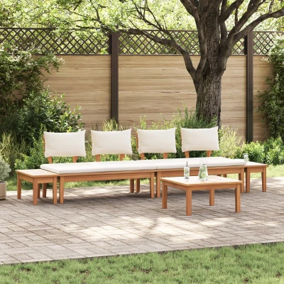 Afbeelding van vidaXL 5 delige tuinbankset met kussens, massief hout, teak