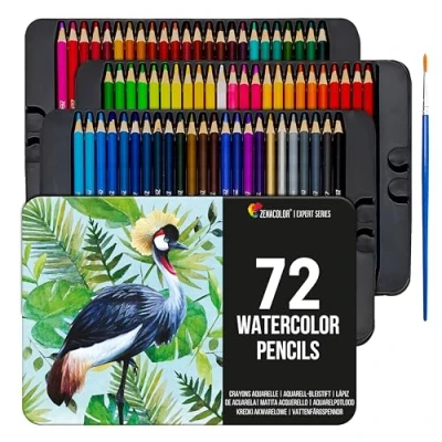 Afbeelding van 72 Professionele aquarelpotloden, genummerd, met een borstel en metalen doos Set van oplosbaar, uniek verschillend Aquarelpotloodpakket voor volwassen kleuren kunstenaars