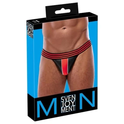 Afbeelding van Svenjoyment Opvallend Gestreepte Jockstrap in Neopreen Look Maat S/M