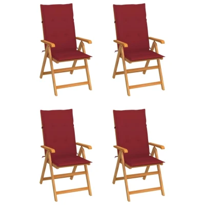 Afbeelding van Tuinstoelen 4 st met wijnrode kussens massief teakhout