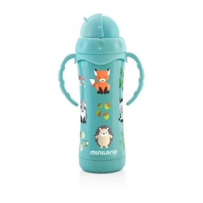 Image de miniland bouteille thermique en acier inoxydable avec paille, thermokid aqua paille
