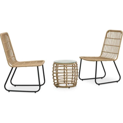 Afbeelding van 3 delige Bistroset poly rattan eikenkleurig
