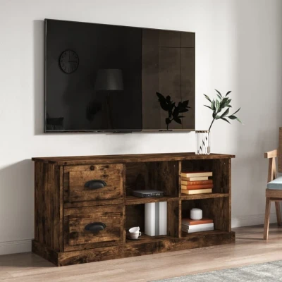 Afbeelding van Tv meubel 102x35,5x47,5 cm bewerkt hout gerookt eikenkleurig