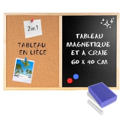Afbeelding van Creative Home 60 x 40 cm 2in1 Krijt Magnetisch Bord Kurk Prikbord voor Kinderen Met Krijt, Spons, Pinnen en 5 Magneten
