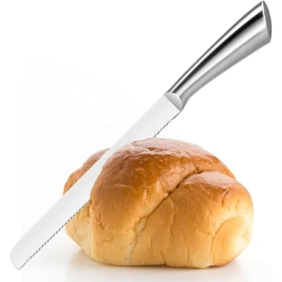 Afbeelding van Gekarteld broodmes, gebaksnijder, 25 cm lemmet, eendelig ontwerp van roestvrij staal, taartmessen voor het snijden brood, bagels
