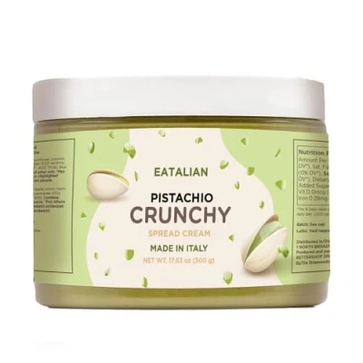 Afbeelding van EATALIAN by AMZ BETTER CRUNCHY pistachecrème 500 g, zure room met pistachekorrel, zoete smaak, ideaal op brood, voor het vullen van cake, ijs, gemaakt in Italië