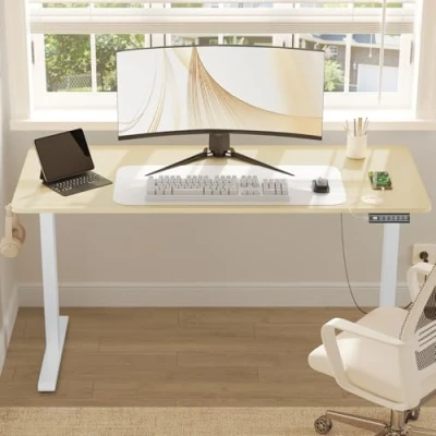 Afbeelding van WOLTU In hoogte verstelbaar bureau 140 x 60 cm, speeltafel met elektrische lift, 72 tot 120 USB opladen, 4 geheugenhoogtes en botsbeveiliging, eiken, TS194nh03