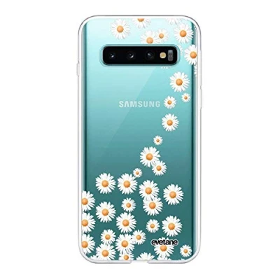 Afbeelding van Evetane Siliconen hoesje compatibel met Samsung Galaxy S10 Plus Integrale bescherming 360, dun en transparant Voor achter Hoge sterkte Madeliefjes