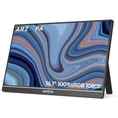 Afbeelding van ARZOPA 16,1 inch 100% sRGB draagbare monitor, 1920 x 1080 FHD IPS laptop monitor met enkele staaf, ondersteuning HDMI/Type C/USB C, Eye Care Gaming Screen, voor Laptop/PC/Mac/PS3/4/5/Xbox