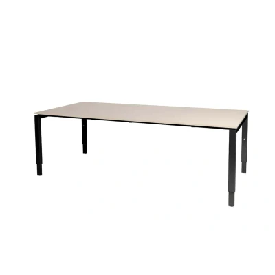Afbeelding van Domino vergadertafel, hoogte instelbaar (62 85cm) met 220x100cm &#039;zwevend&#039; robson eiken 25mm blad en zwart (RAL9005) N poot frame