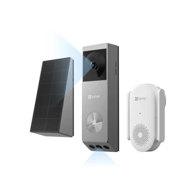 Afbeelding van EZVIZ EP3x Pro + Chime CH1, 2K deurbel met zonnepaneelcamera, videobel dubbele lens, detectie van personen/pakketten, kleurennachtzicht, spraakwisselaar, geïntegreerde 32 GB eMMC