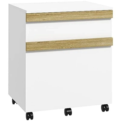 Afbeelding van Vinsetto Bureaukast met wieltjes, mobiele opbergkast 2 schuifladen, 48 x 40 59,5 cm, wit