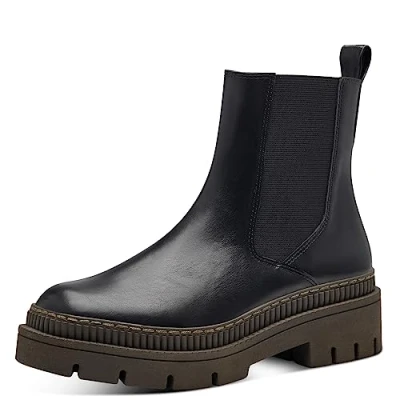 Afbeelding van Marco Tozzi Enkellaarsjes met plateauzool, Dames, Maat: 38, Black/khaki Hoogwaardig imitatieleer