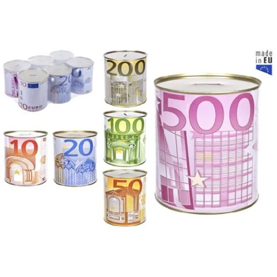 Afbeelding van 6 Metalen spaarpot eurobiljet print XL