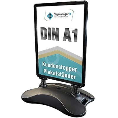 Afbeelding van DisplayLager, Deense kwaliteit Wind Sign zwarte displaystandaard voor posterafmetingen DIN A1 594 x 841 mm robuuste weersbestendige klantenaanslag houder