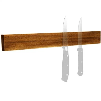 Afbeelding van COM FOUR® messenmagneetstrip van acaciahout voor wandmontage meshouder in de keuken magneetrail messen 40 cm (Acacia hout)