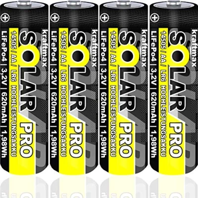 Afbeelding van SOLAR Pro Mignon AA batterij oplaadbare batterijen 3,2 V / 1,92 Wh 14505 LiFePo4 krachtige accu speciaal voor zonnelampen lichtketting op zonne energie
