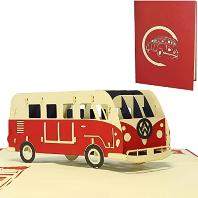 Afbeelding van Lin pop up kaart verjaardag 3D roetkaart auto bussen verjaardagskaart kaarten vakantie bus rood N334