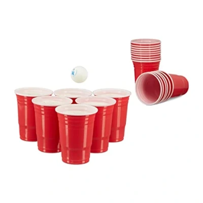 Afbeelding van Relaxdays Beer pong bekers 50 stuks plastic party bierbeker feest rood