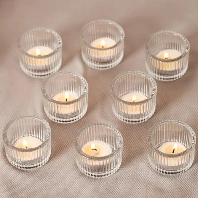 Afbeelding van YSWOVUO 12 stuks mini theelichthouders van helder glas, 5 cm x 3,5 cm, kleine glazen voor bruiloft, verjaardagsfeest, tafeldecoratie