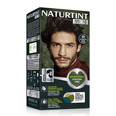 Afbeelding van Naturtint Men Permanente haarkleur zonder ammoniak, 100% dekking van wit haar, speciaal voor mannen, natuurlijke en duurzame kleur, ingrediënten, 4N natuurlijk kastanje, 170 ml