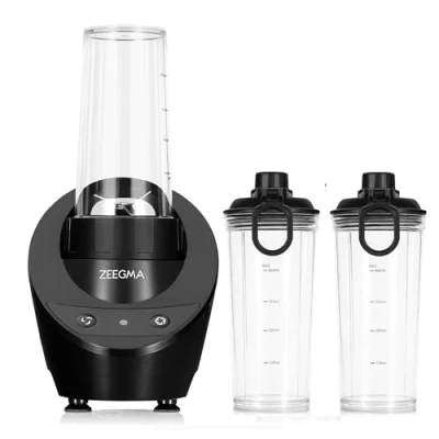 Afbeelding van Zeegma Vitamine Base Blender Multifunctionele voor Smoothies, Shakes, Soepen, Sauzen en Meer Smoothie maker Compact, Elegante Design met 2 Flessen (630 ml) Deksels Intuïtieve Bedieningsknoppen
